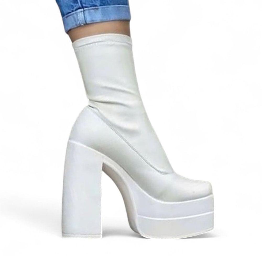 BOTIN MUJER LATEX STRECH TACO 13 1299 5C-95 COLOR BLANCO - 2