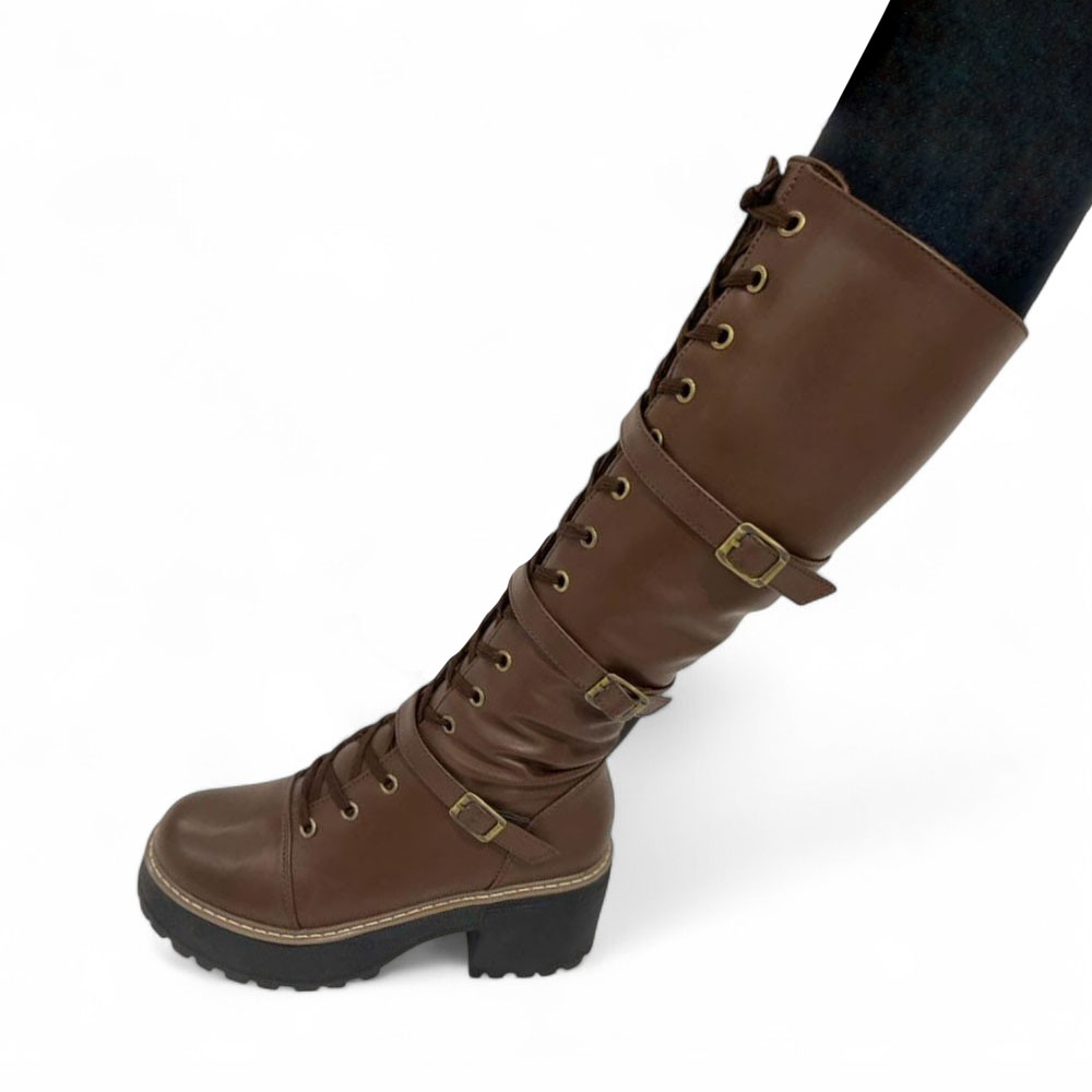 BOTA MUJER WARRIOR 3 HEBILLLAS TACO 5 1299 5C-75 COLOR MARRON - 1
