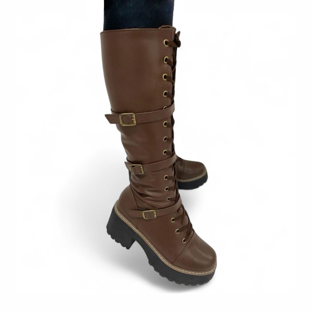 BOTA MUJER WARRIOR 3 HEBILLLAS TACO 5 1299 5C-75 COLOR MARRON - 2