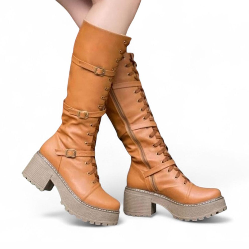 BOTA MUJER WARRIOR 3 HEBILLLAS TACO 5 1299 5C-75 COLOR NARANJA - 2