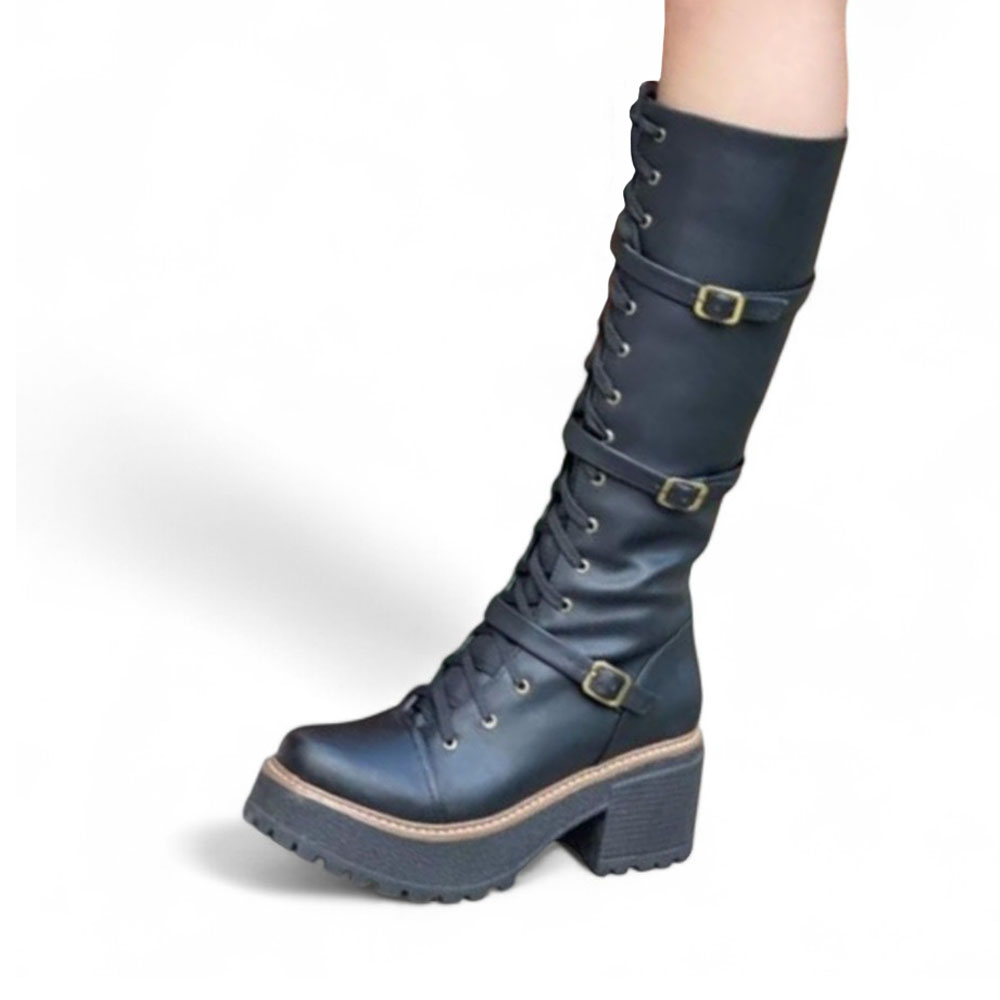 BOTA MUJER WARRIOR 3 HEBILLLAS TACO 5 1299 5C-75 COLOR NEGRO - 1