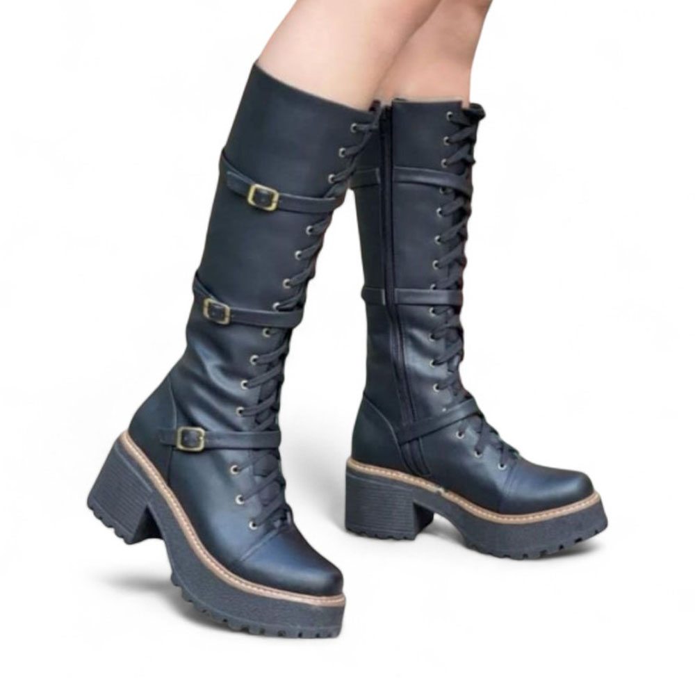 BOTA MUJER WARRIOR 3 HEBILLLAS TACO 5 1299 5C-75 COLOR NEGRO - 2