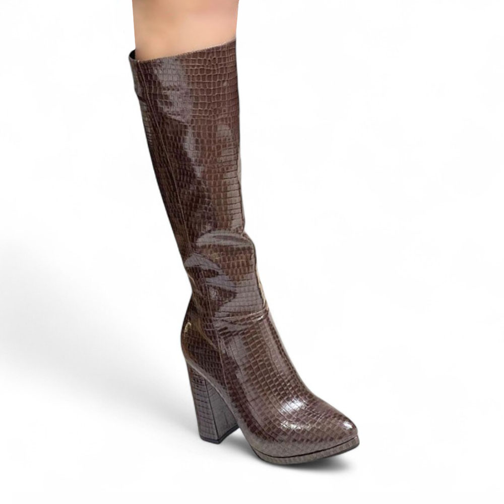 BOTA MUJER LABRADO CHAROL TACO 10 1299 5C-95 COLOR MARRON - 1