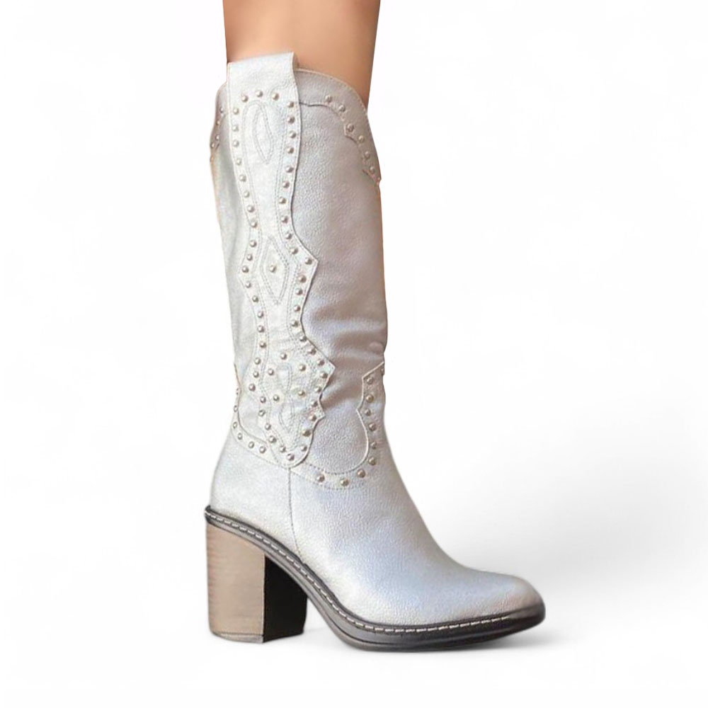 BOTA MUJER TEXANA PERLAS 1299 5C-95 COLOR PLATEADO - 1