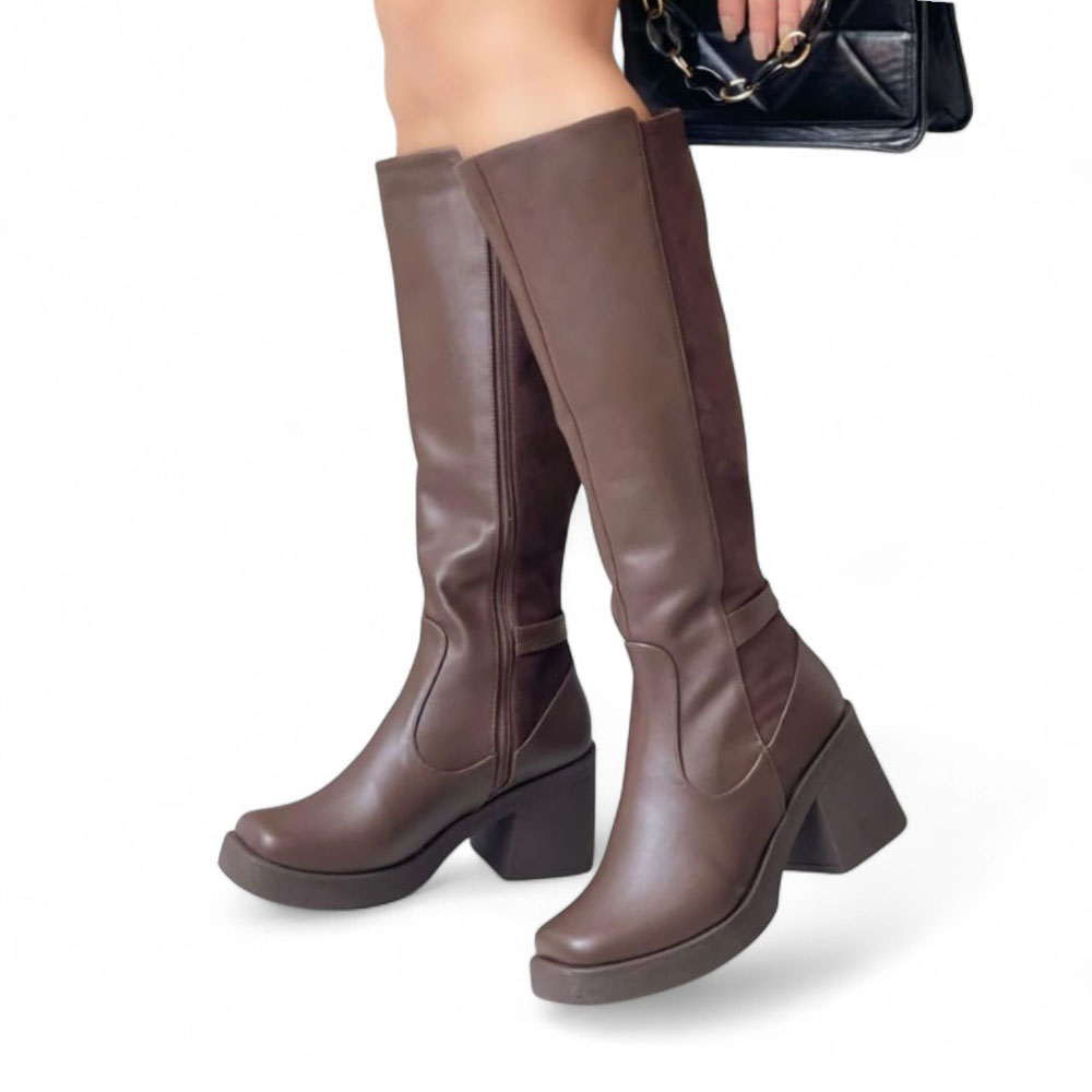 BOTA MUJER PUNTA CUADRADA GAMUZA POSTERIOR 1299 5C-75 COLOR MARRON - 2