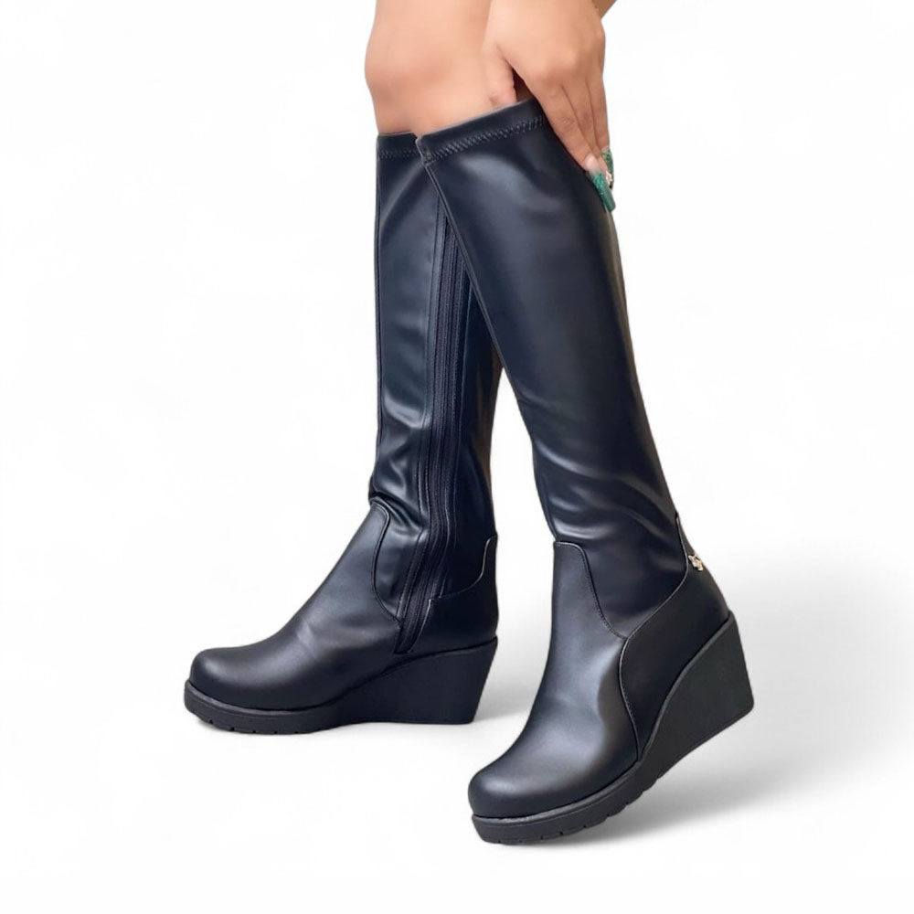 BOTA MUJER STRECH CUÑA 7 1299 5C-75 COLOR NEGRO - 1