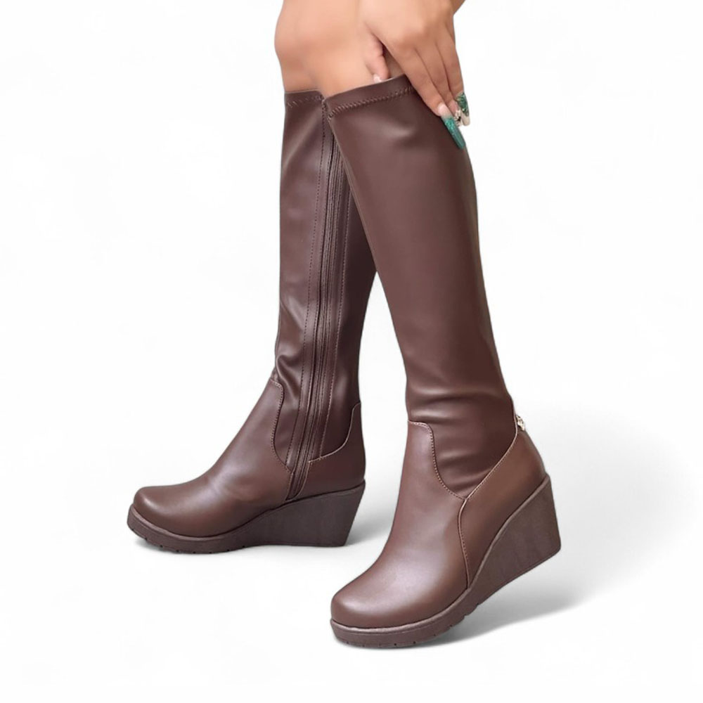 BOTA MUJER STRECH CUÑA 7 1299 5C-75 COLOR MARRON - 1
