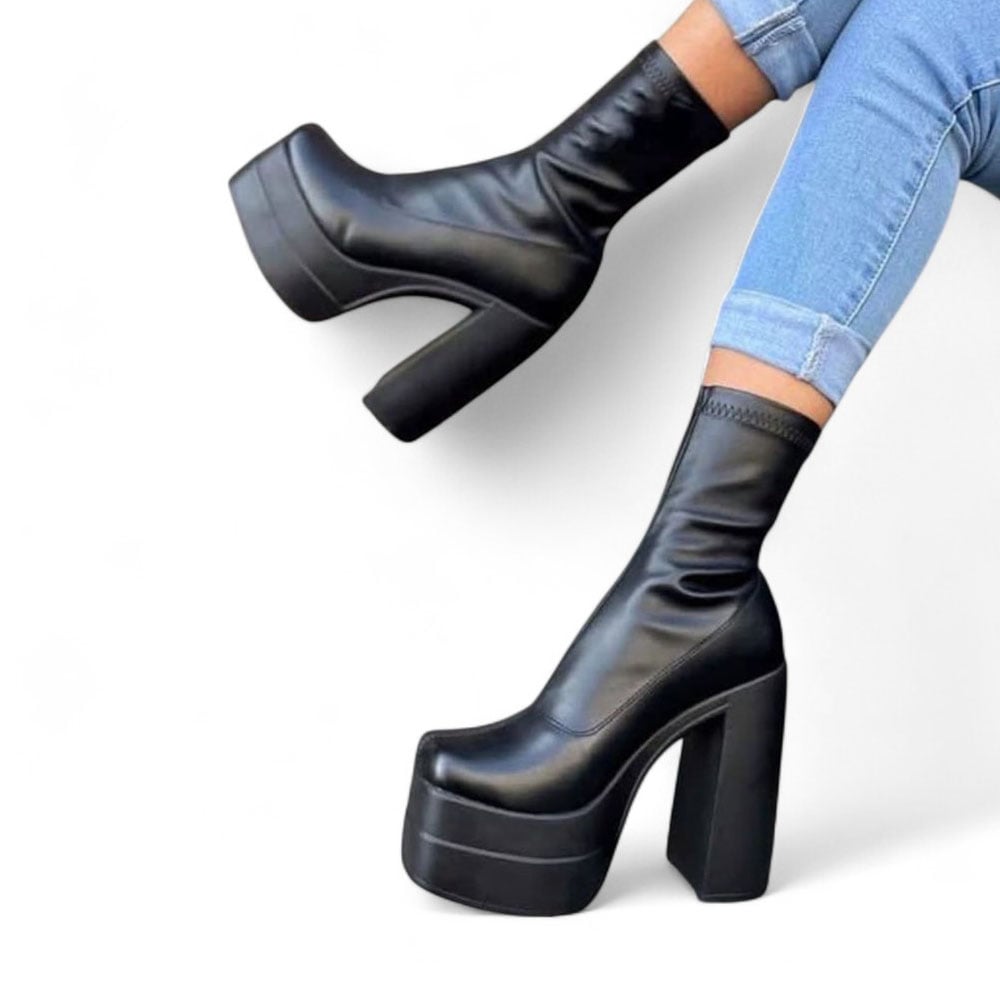 BOTIN MUJER LATEX STRECH TACO 13 1299 5C-95 COLOR NEGRO - 4