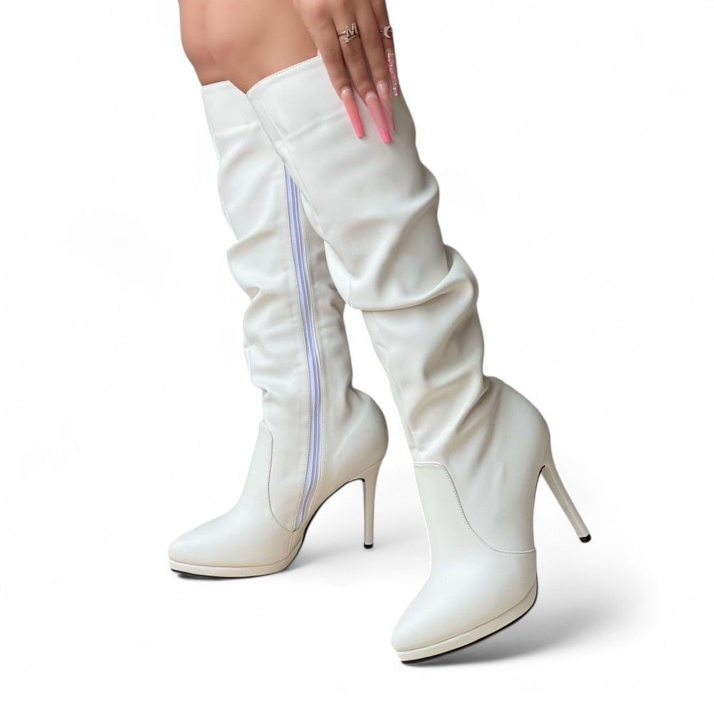 BOTA MUJER CORRUGADAS AGUJA TACO 9 PLATAFORMA EXTERNA 2 1299 5C-95 COLOR HUESO - 2