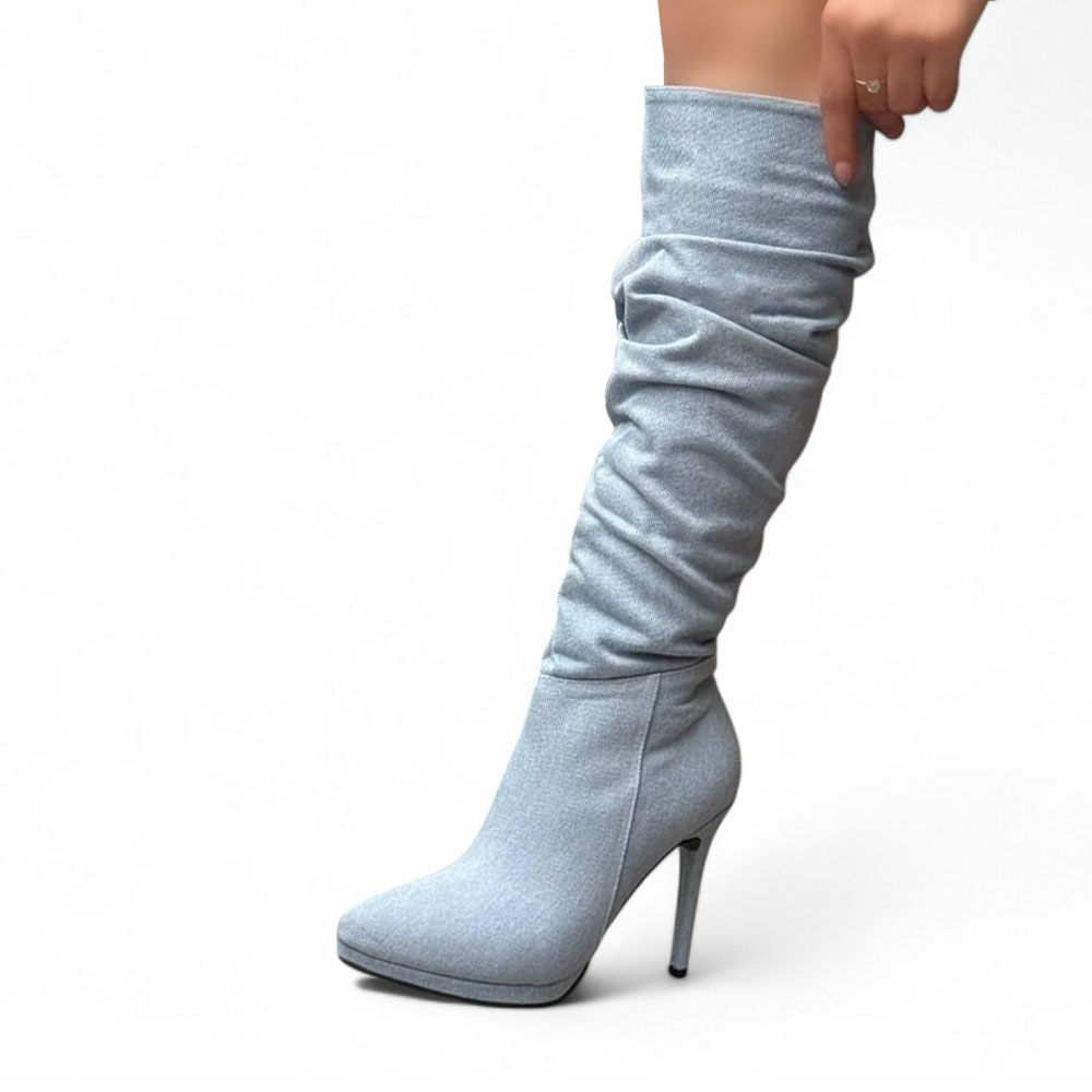 BOTA MUJER CORRUGADAS AGUJA TACO 9 PLATAFORMA EXTERNA 2 1299 5C-95 COLOR PLOMO - 1