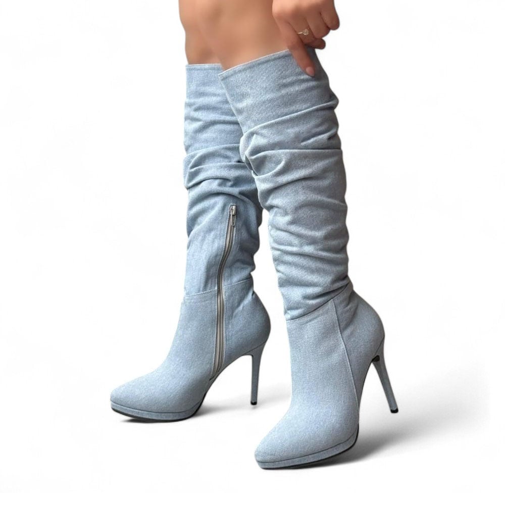 BOTA MUJER CORRUGADAS AGUJA TACO 9 PLATAFORMA EXTERNA 2 1299 5C-95 COLOR PLOMO - 2