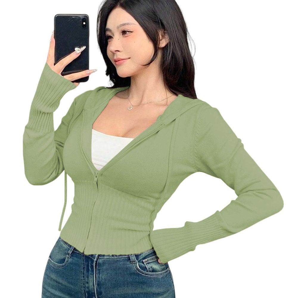 CHOMPA MUJER CIERRE 463G-27 HILO TACTO ALGODON CIERRE JALAPITAS Y CAPUCHA COLOR VERDE - 2