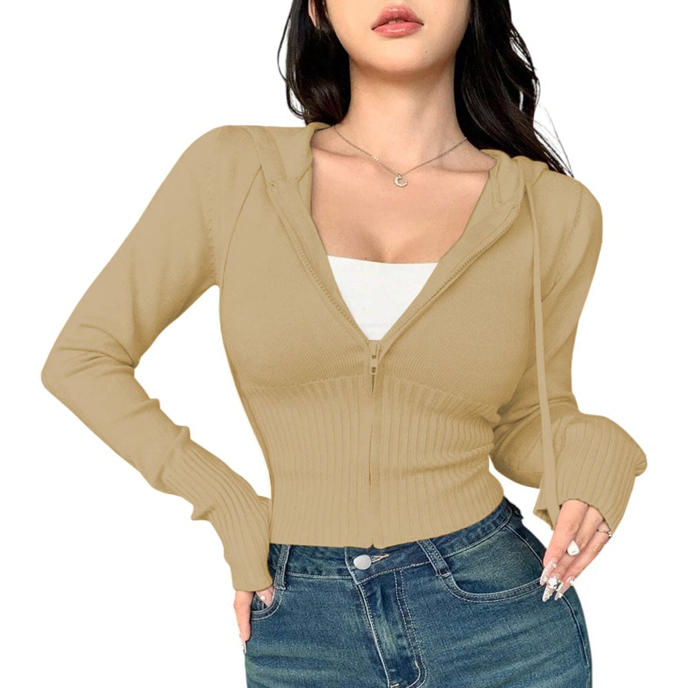 CHOMPA MUJER CIERRE 463G-27 HILO TACTO ALGODON CIERRE JALAPITAS Y CAPUCHA COLOR BEIGE - 1