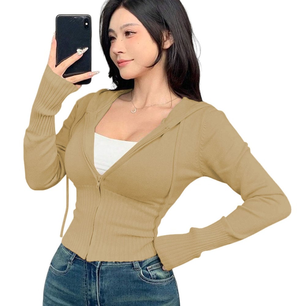 CHOMPA MUJER CIERRE 463G-27 HILO TACTO ALGODON CIERRE JALAPITAS Y CAPUCHA COLOR BEIGE - 2