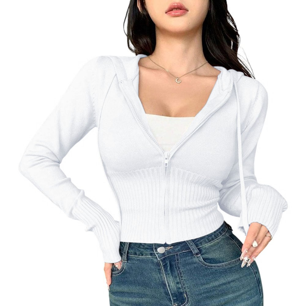 CHOMPA MUJER CIERRE 463G-27 HILO TACTO ALGODON CIERRE JALAPITAS Y CAPUCHA COLOR BLANCO - 1