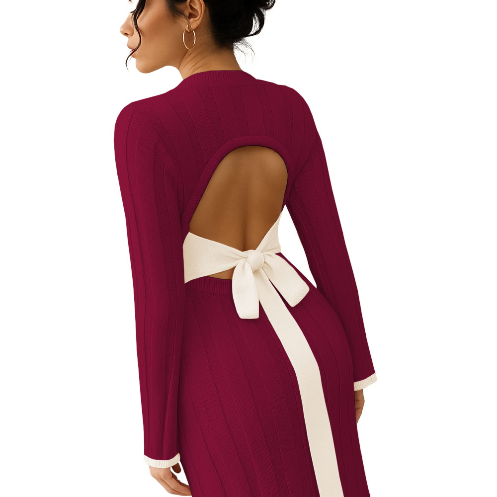VESTIDO MUJER 463G-37 HILO TACTO AMARRABLE EN LA ESPALDA CLARO COLOR VINO - 2