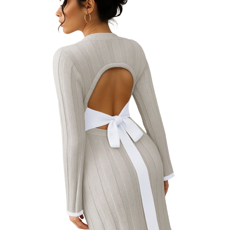 VESTIDO MUJER 463G-37 HILO TACTO AMARRABLE EN LA ESPALDA CLARO COLOR HUESO - 2