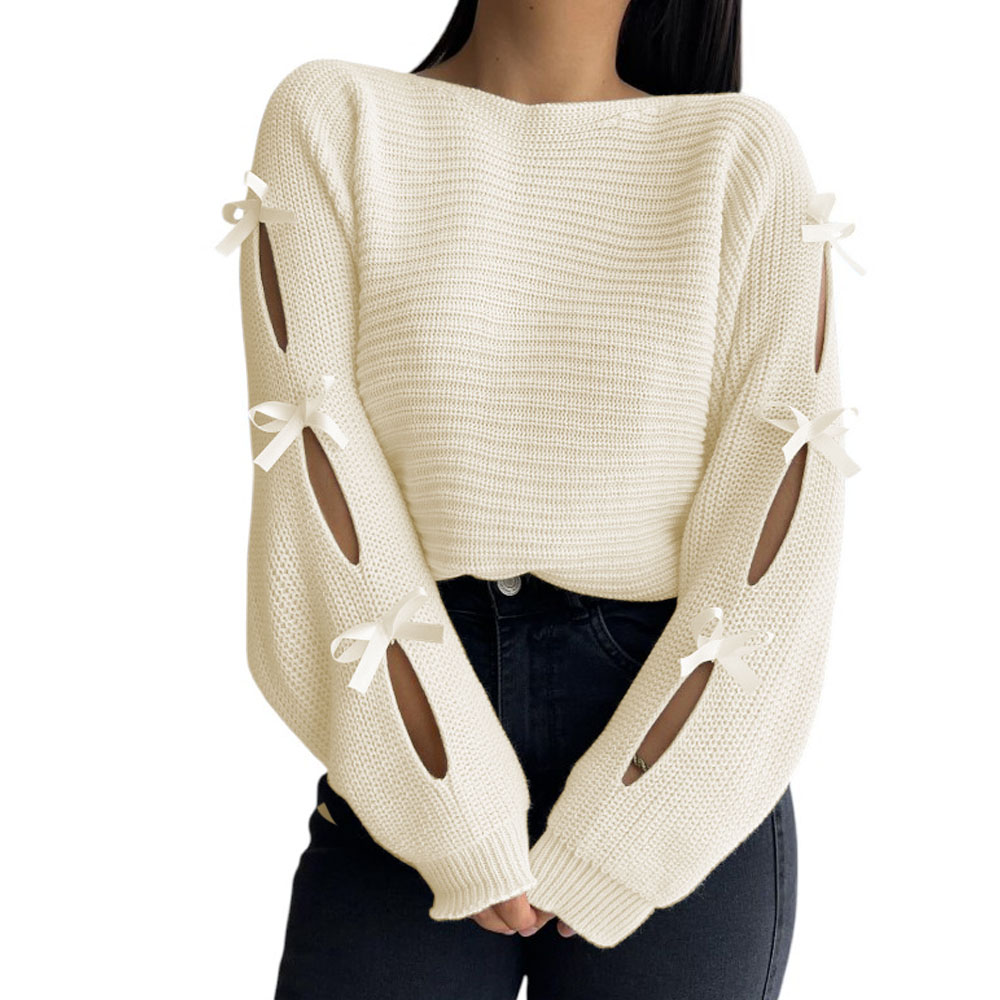 CHOMPA MUJER 359G-23 HILO TACTO CON CINTAS COLOR PERLA - 2