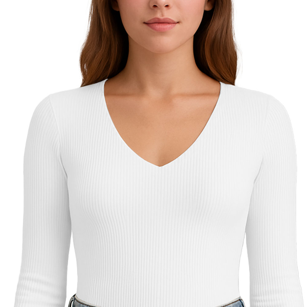 POLO M.LARGA CUELLO V RIB ACANALADO CON FORRO LUL810 FAB-17 COLOR BLANCO - 3