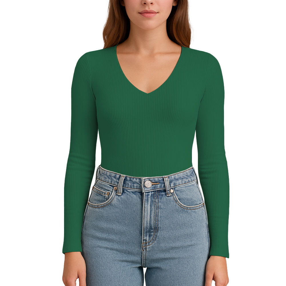POLO M.LARGA CUELLO V RIB ACANALADO CON FORRO LUL810 FAB-17 COLOR VERDE OSCURO - 1
