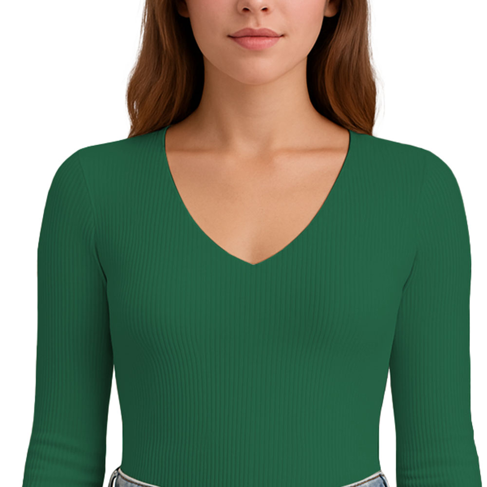 POLO M.LARGA CUELLO V RIB ACANALADO CON FORRO LUL810 FAB-17 COLOR VERDE OSCURO - 3