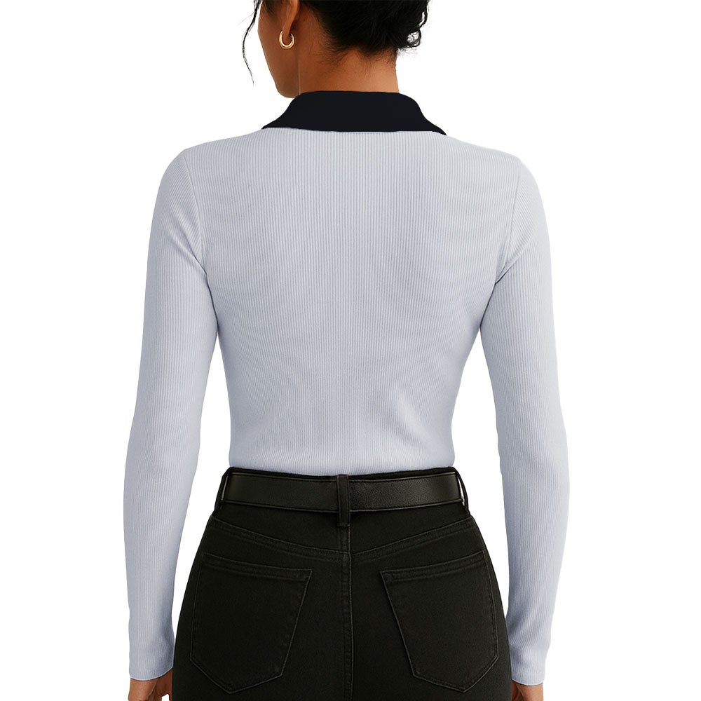 POLO MUJER CAMISERO BI MANGA LARGA SAB-16 RIB COLOR MELANGE - 2