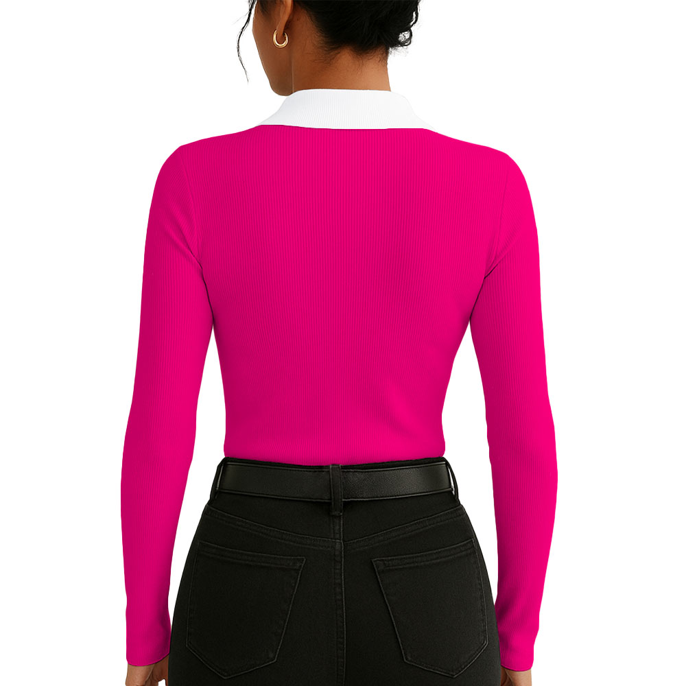 POLO MUJER CAMISERO BI MANGA LARGA SAB-16 RIB COLOR FUCSIA - 2
