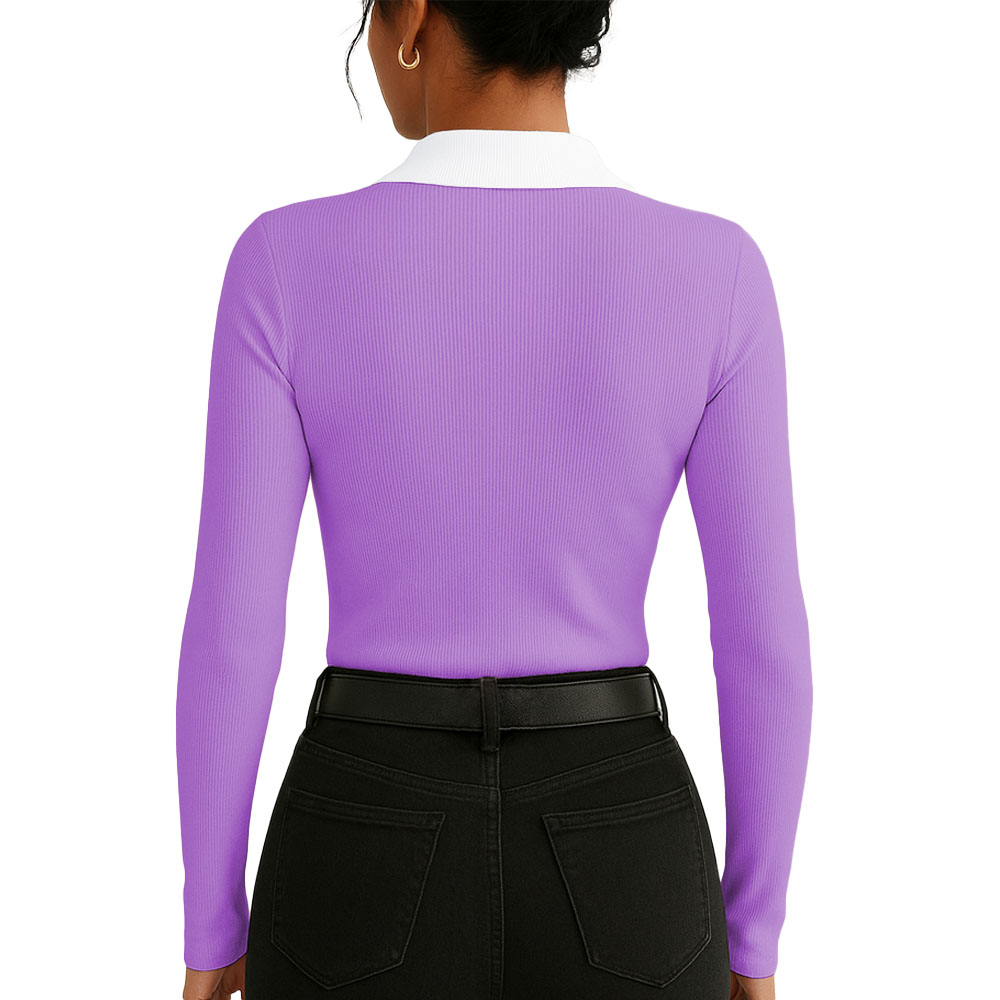 POLO MUJER CAMISERO BI MANGA LARGA SAB-16 RIB COLOR LILA - 2