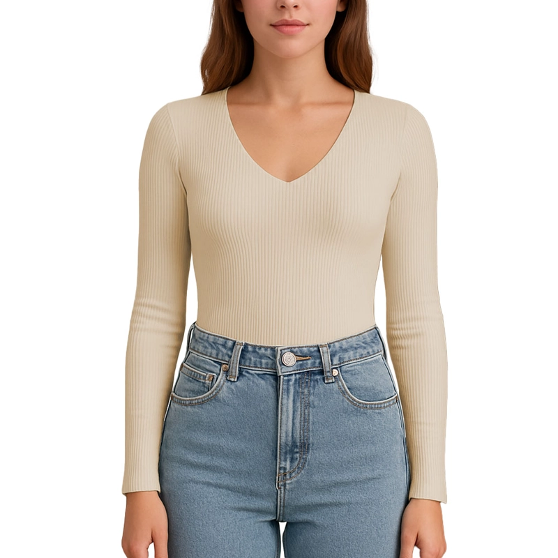 POLO M.LARGA CUELLO V RIB ACANALADO CON FORRO LUL810 FAB-17 COLOR BEIGE - 1