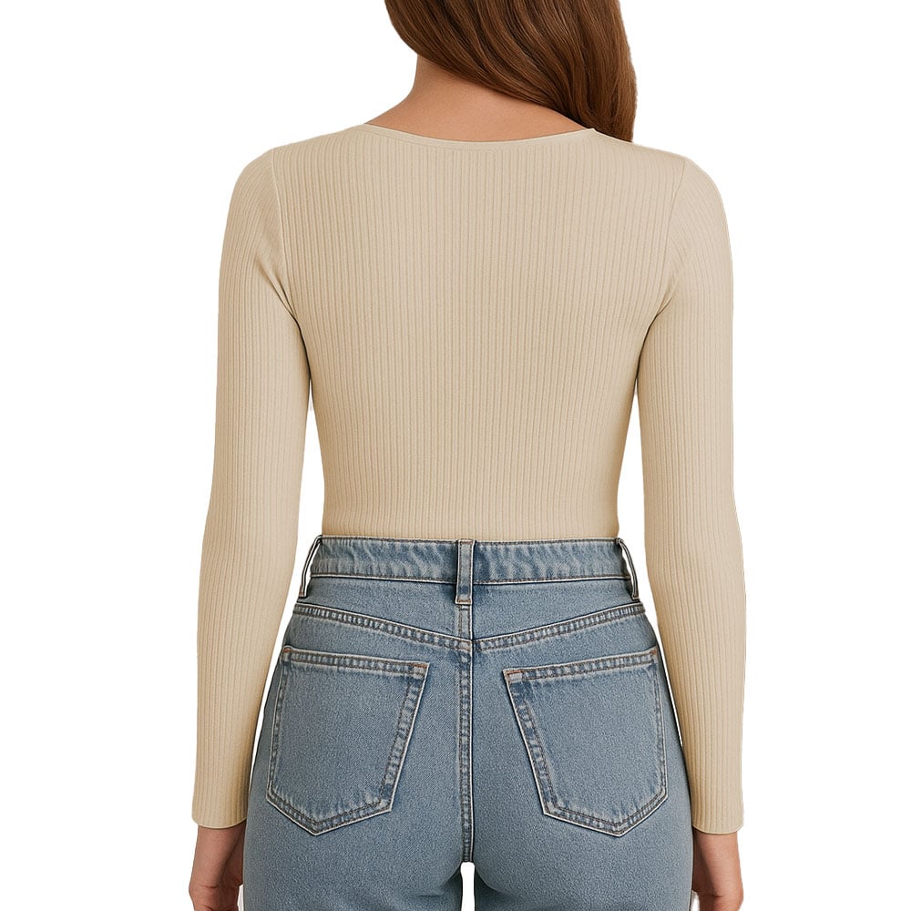 POLO M.LARGA CUELLO V RIB ACANALADO CON FORRO LUL810 FAB-17 COLOR BEIGE - 2