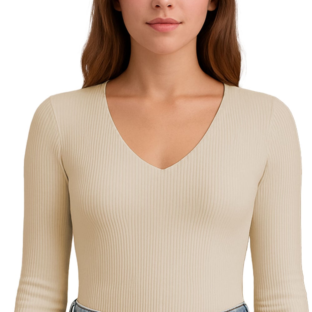 POLO M.LARGA CUELLO V RIB ACANALADO CON FORRO LUL810 FAB-17 COLOR BEIGE - 3