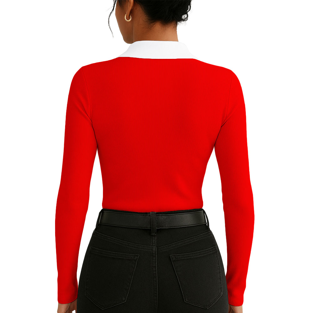 POLO MUJER CAMISERO BI MANGA LARGA SAB-16 RIB COLOR ROJO - 2