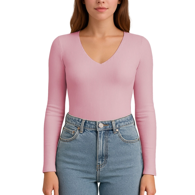 POLO M.LARGA CUELLO V RIB ACANALADO CON FORRO LUL810 FAB-17 COLOR ROSA - 1
