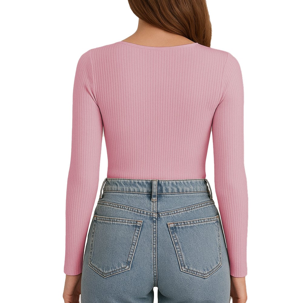 POLO M.LARGA CUELLO V RIB ACANALADO CON FORRO LUL810 FAB-17 COLOR ROSA - 2