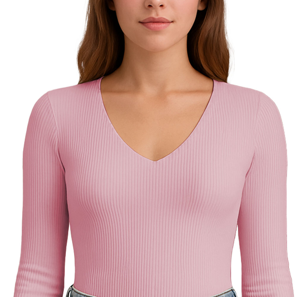 POLO M.LARGA CUELLO V RIB ACANALADO CON FORRO LUL810 FAB-17 COLOR ROSA - 3
