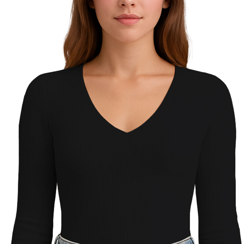 POLO M.LARGA CUELLO V RIB ACANALADO CON FORRO LUL810 FAB-17 COLOR NEGRO - 3