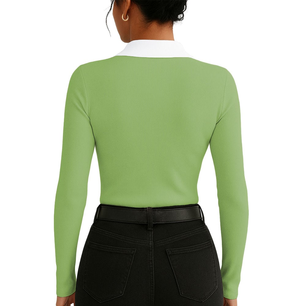 POLO MUJER CAMISERO BI MANGA LARGA SAB-16 RIB COLOR VERDE OLIVA - 2
