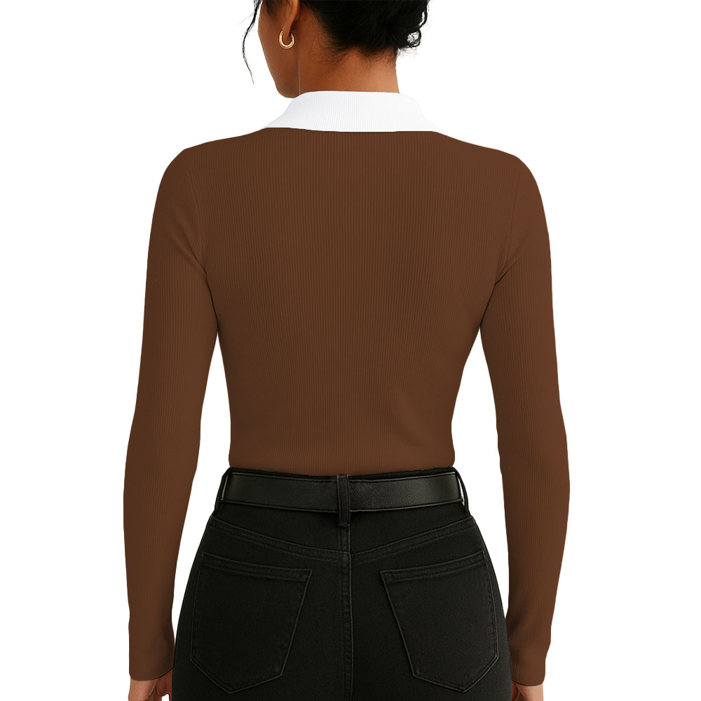 POLO MUJER CAMISERO BI MANGA LARGA SAB-16 RIB COLOR MARRON - 2