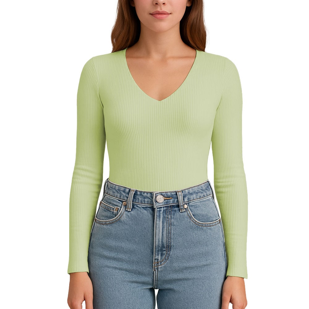 POLO M.LARGA CUELLO V RIB ACANALADO CON FORRO LUL810 FAB-17 COLOR MENTA - 1