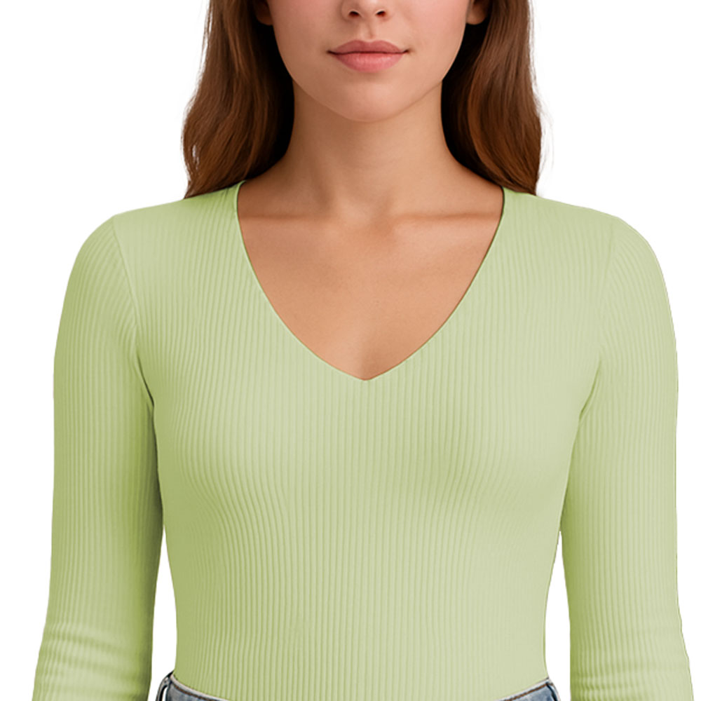 POLO M.LARGA CUELLO V RIB ACANALADO CON FORRO LUL810 FAB-17 COLOR MENTA - 3