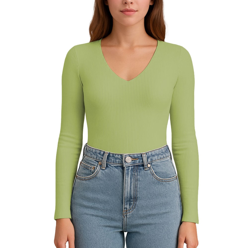 POLO M.LARGA CUELLO V RIB ACANALADO CON FORRO LUL810 FAB-17 COLOR VERDE PALTA - 1