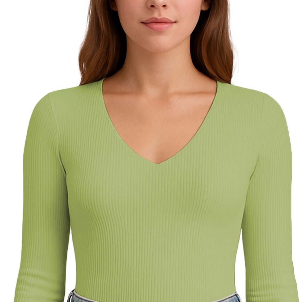 POLO M.LARGA CUELLO V RIB ACANALADO CON FORRO LUL810 FAB-17 COLOR VERDE PALTA - 3