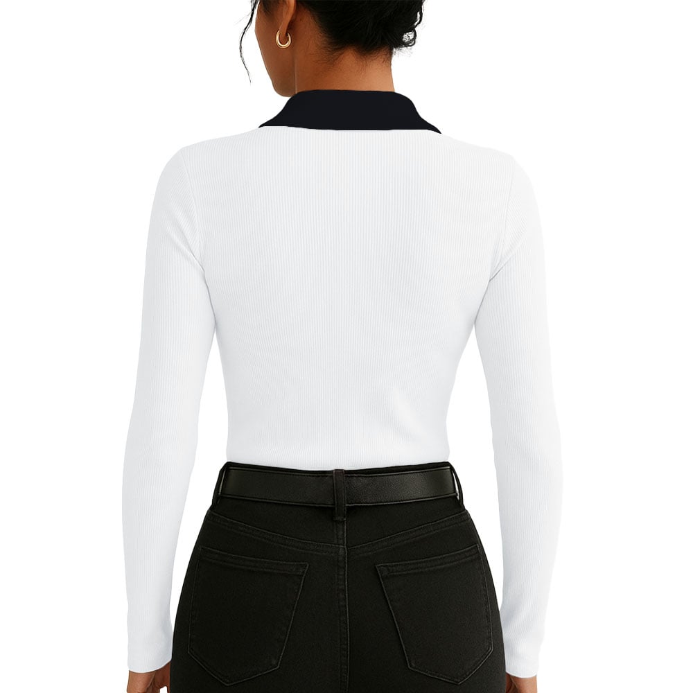 POLO MUJER CAMISERO BI MANGA LARGA SAB-16 RIB COLOR BLANCO - 3