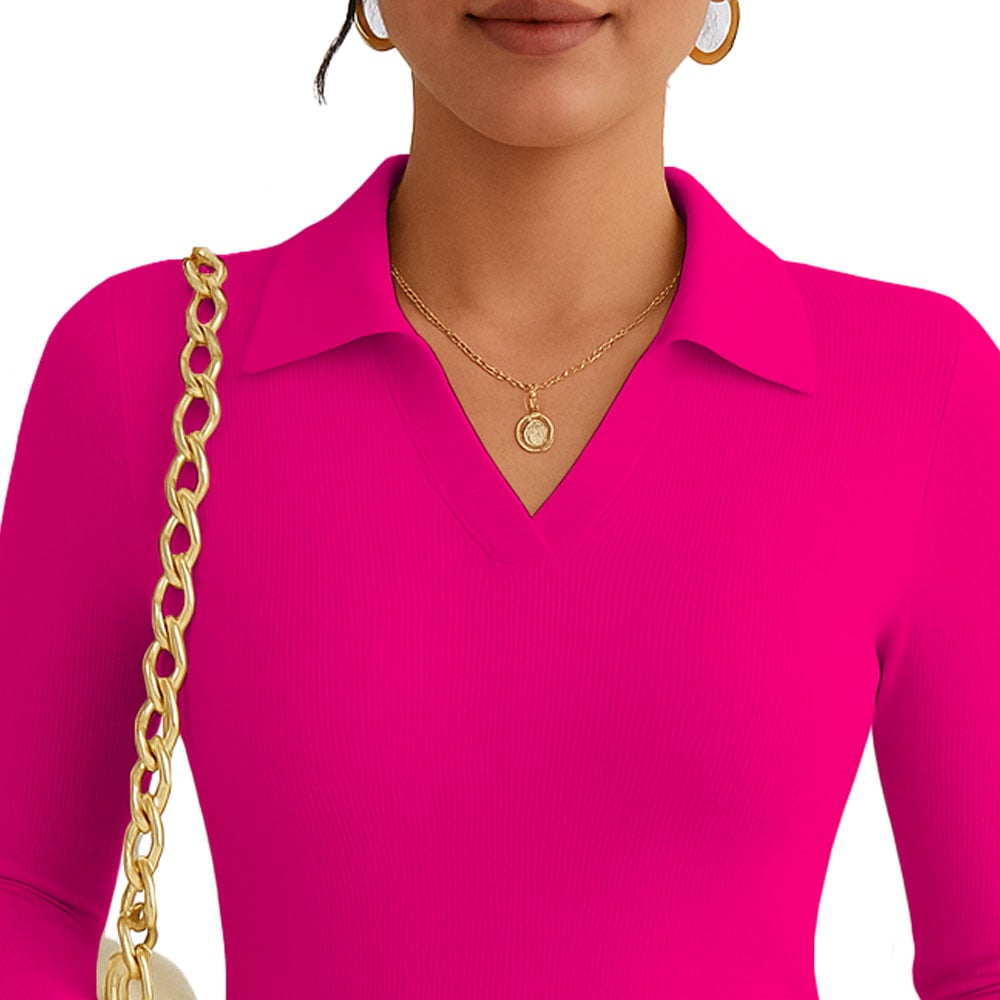 POLO MUJER CAMISERO MANGA LARGA 716 FAB-15 COLOR FUCSIA - 3
