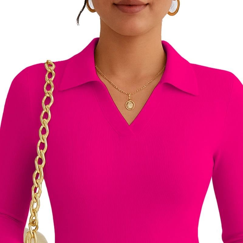 POLO MUJER CAMISERO MANGA LARGA 716 FAB-15 COLOR FUCSIA - 3
