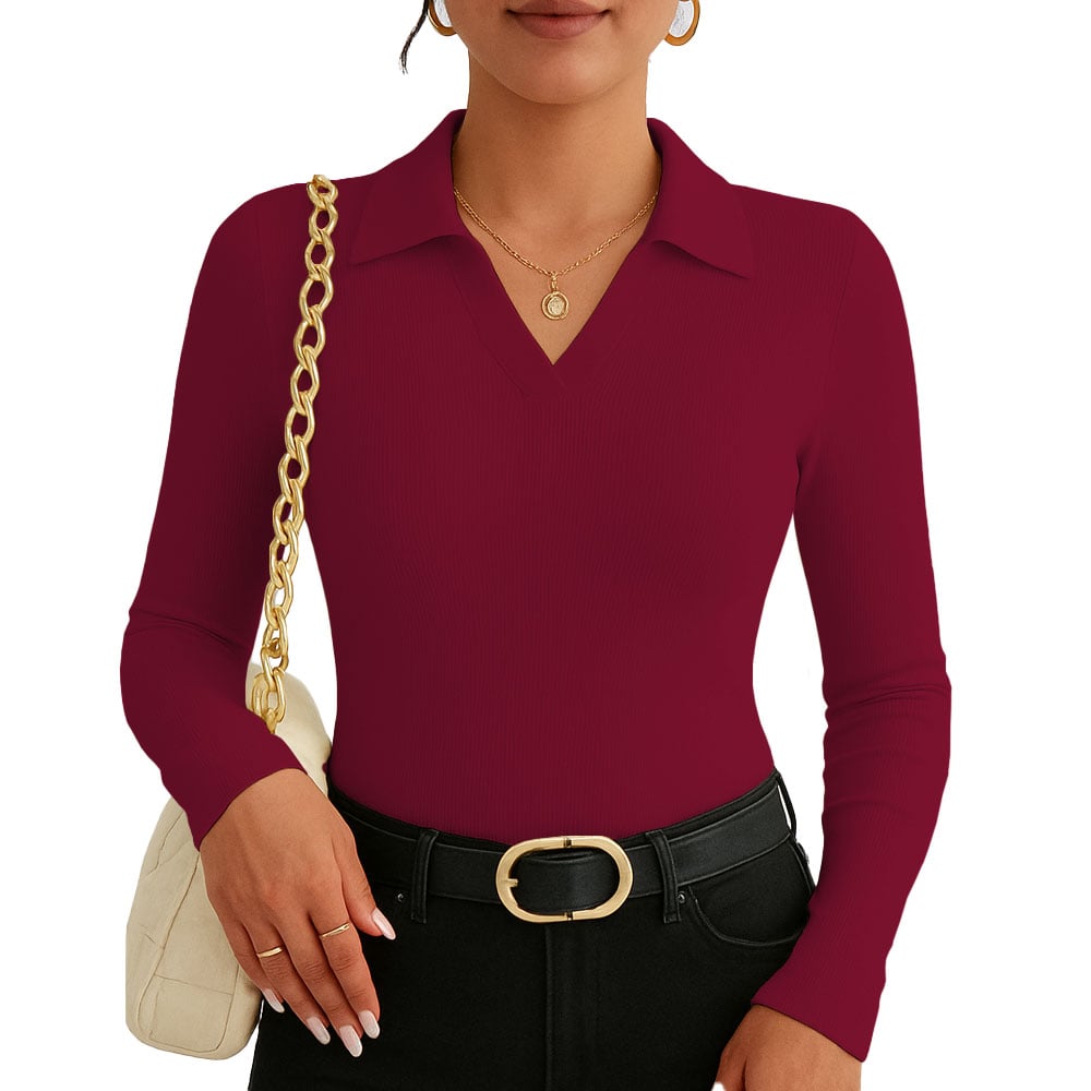 POLO MUJER CAMISERO MANGA LARGA 716 FAB-15 COLOR VINO - 1