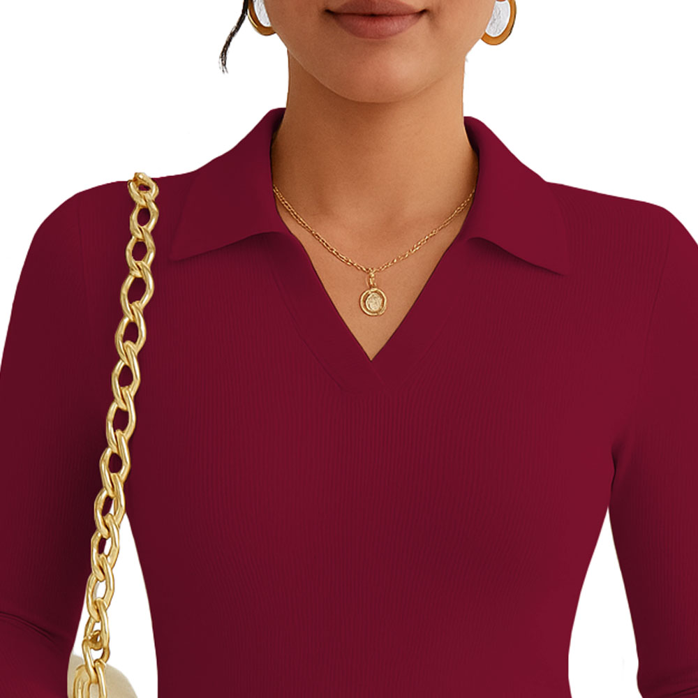 POLO MUJER CAMISERO MANGA LARGA 716 FAB-15 COLOR VINO - 2