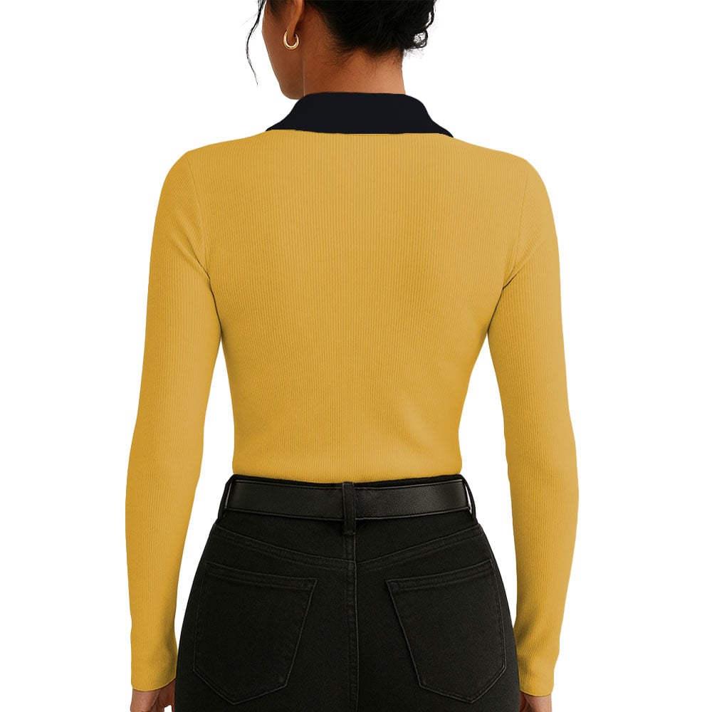 POLO MUJER CAMISERO BI MANGA LARGA SAB-16 RIB COLOR AMARILLO - 2