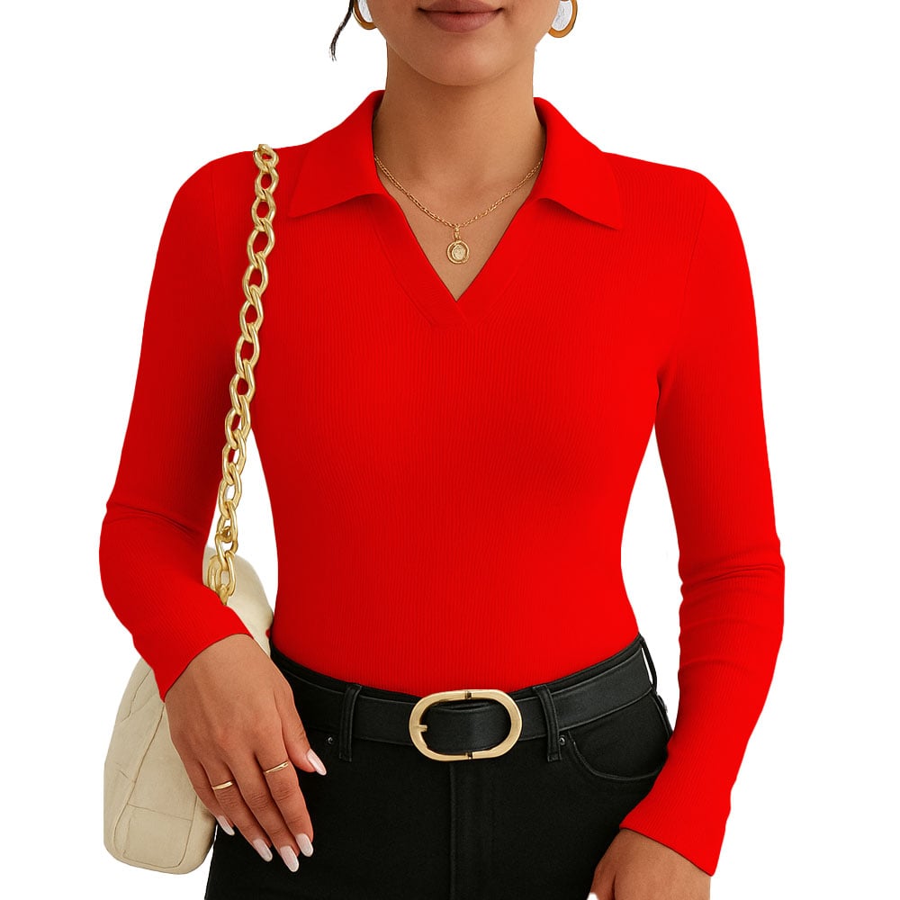 POLO MUJER CAMISERO MANGA LARGA 716 FAB-15 COLOR ROJO - 1