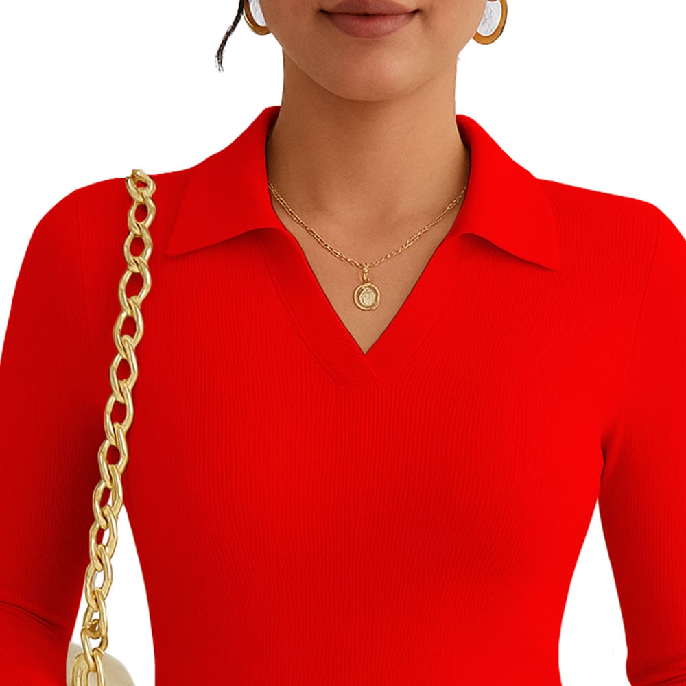 POLO MUJER CAMISERO MANGA LARGA 716 FAB-15 COLOR ROJO - 3